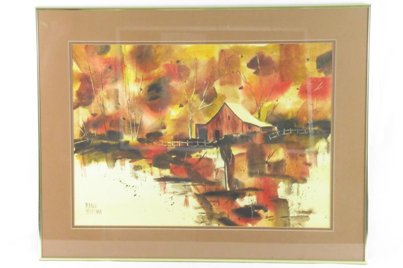 Framed Signed Marge Stephan Watercolor Print Of An Old Barn