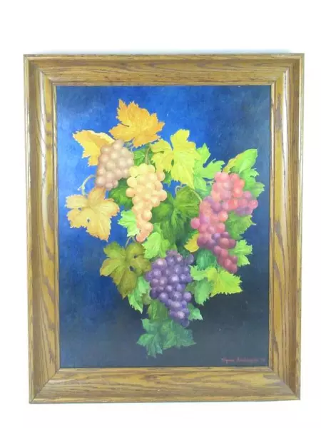 Framed Myrna Anderson Acrylic Painting Grape Clusters Signed
