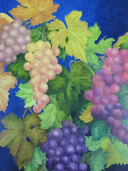 Framed Myrna Anderson Acrylic Painting Grape Clusters Signed
