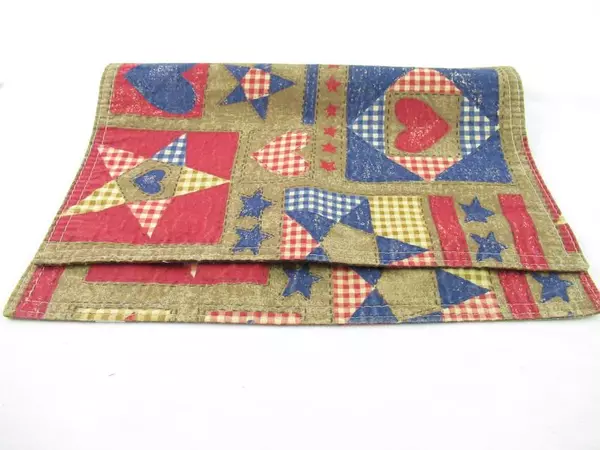 Set of 3 Placemats Patriotic Red White Blue Stars Hearts Rustic July 4th