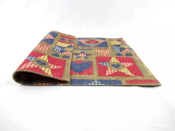 Set of 3 Placemats Patriotic Red White Blue Stars Hearts Rustic July 4th