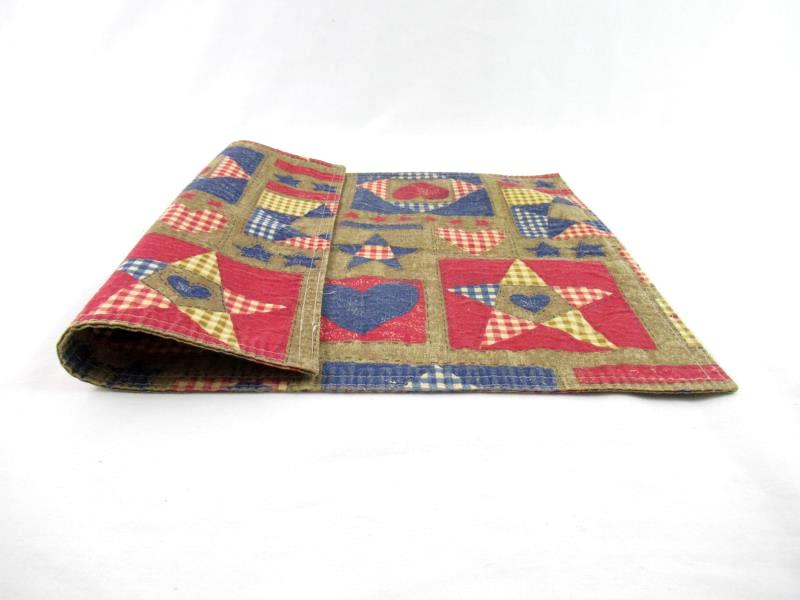 Set of 3 Placemats Patriotic Red White Blue Stars Hearts Rustic July 4th