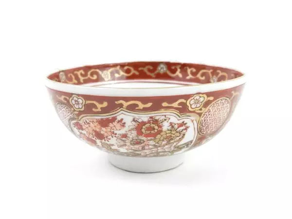 Vintage Gold Imari Rice Bowl Red White Gold Birds Flowers 4.75 inch Diameter