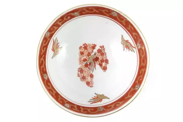 Vintage Gold Imari Rice Bowl Red White Gold Birds Flowers 4.75 inch Diameter