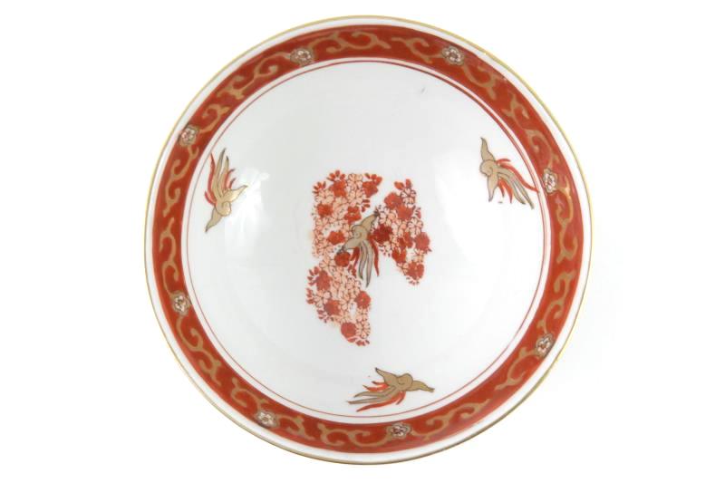 Vintage Gold Imari Rice Bowl Red White Gold Birds Flowers 4.75 inch Diameter