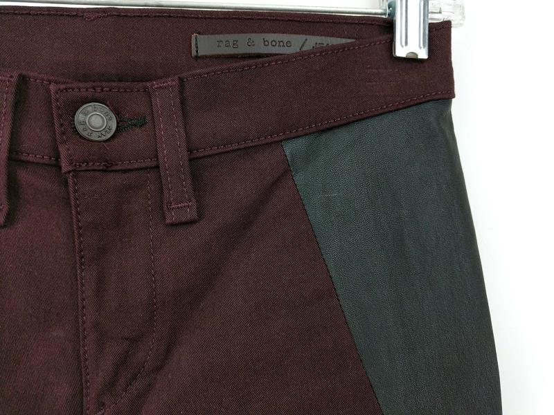 Rag And Bone Pop Leggings Skinny Jeans Wine Color With Black Leather Size 25
