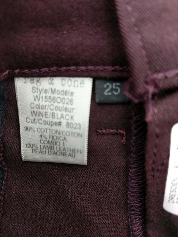 Rag And Bone Pop Leggings Skinny Jeans Wine Color With Black Leather Size 25