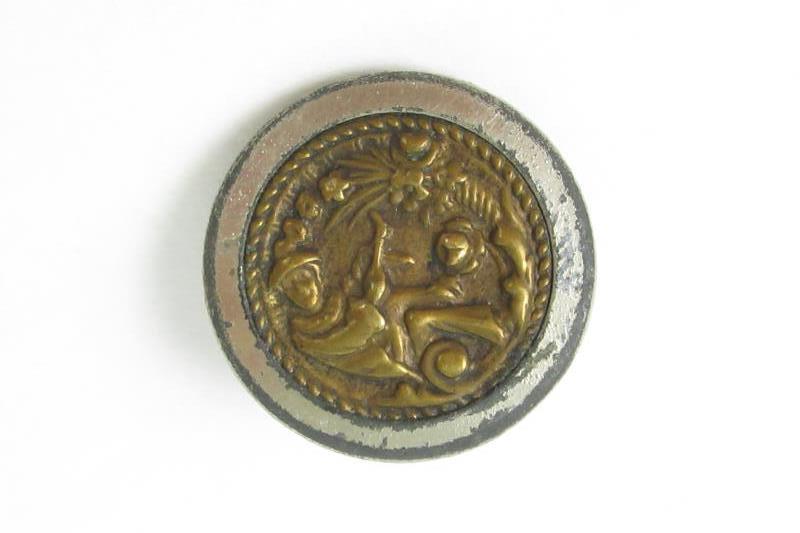 Vintage Brass Picture Shank Button A Young Rip Van Winkle