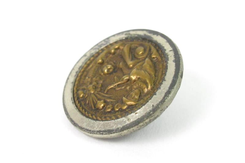 Vintage Brass Picture Shank Button A Young Rip Van Winkle
