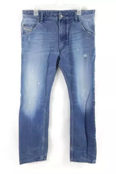 Diesel Distressed Blue Jeans Men's Size 32 Light Wash Straight Fit Denim Frayed