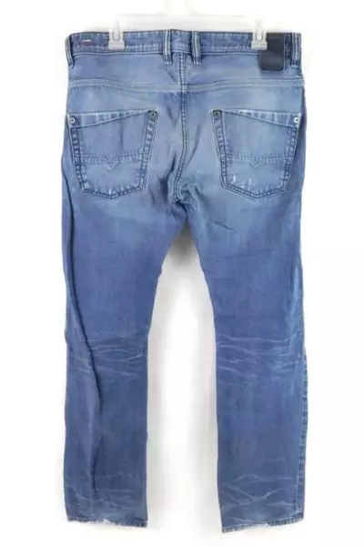 Diesel Distressed Blue Jeans Men's Size 32 Light Wash Straight Fit Denim Frayed