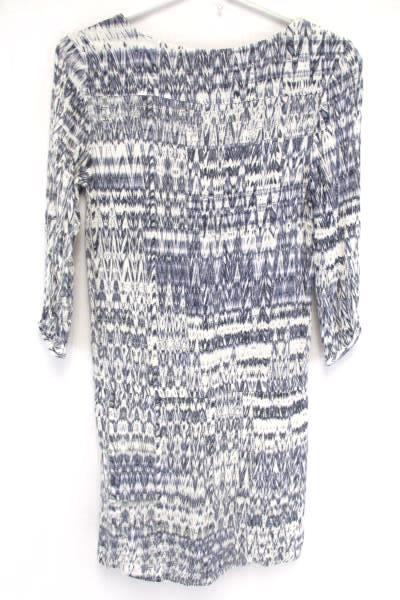 H&M Blue White Zig Zag 3/4 Sleeve Shirt Dress Tunic Top Elastic Waist Women's 2