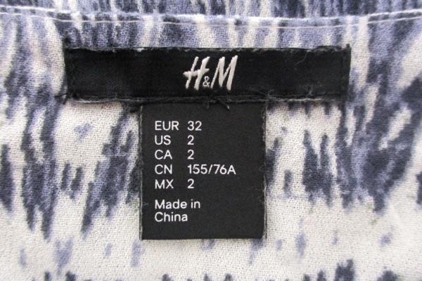 H&M Blue White Zig Zag 3/4 Sleeve Shirt Dress Tunic Top Elastic Waist Women's 2