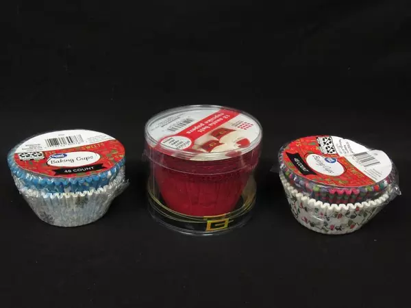 Lot of Baking Accessories Cupcake Pan Liners Cups Frosting Tips Bottle Wilton