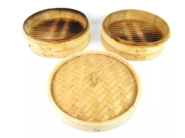 3 Piece Bamboo Steamer Set Cooking With Lid Rice Veggies Slotted Lid Stacking