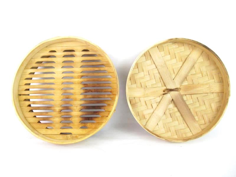 3 Piece Bamboo Steamer Set Cooking With Lid Rice Veggies Slotted Lid Stacking