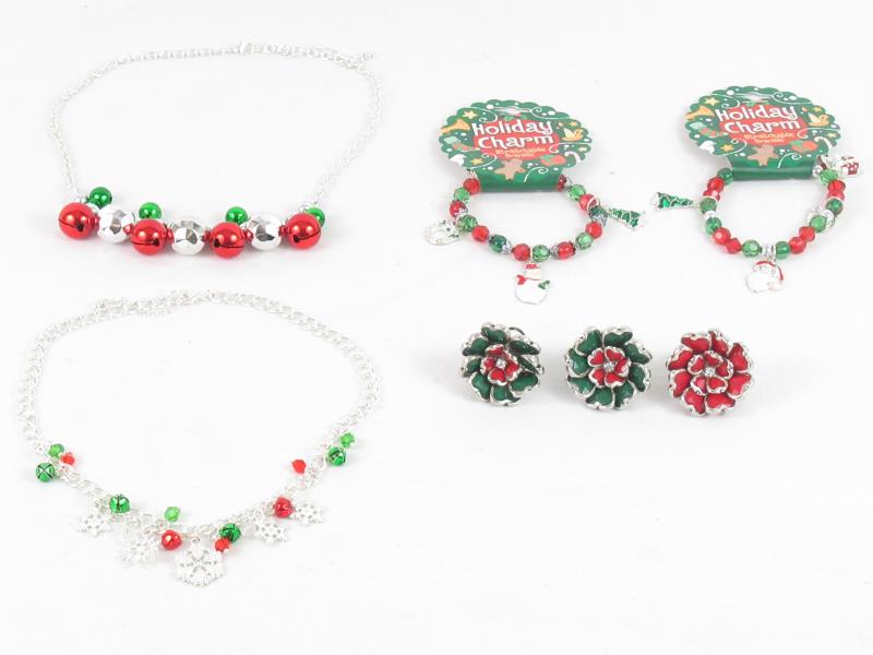 Lot of Christmas Fashion Jewelry Necklaces Bracelets Rings Silver Toned Red