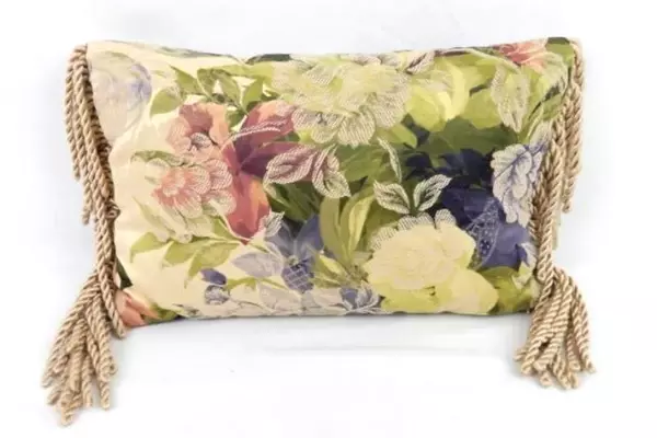 Floral Elegant Accent Pillow With twisted Satin Fringe Rectangular Textured