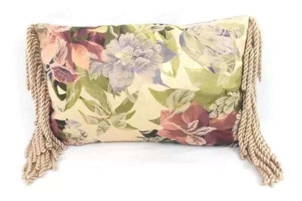 Floral Elegant Accent Pillow With twisted Satin Fringe Rectangular Textured