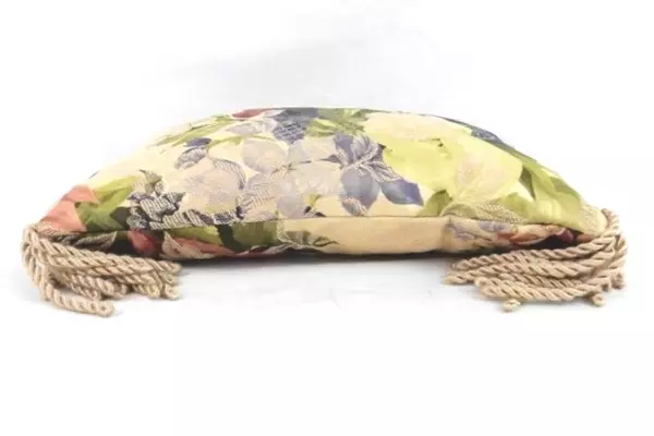 Floral Elegant Accent Pillow With twisted Satin Fringe Rectangular Textured