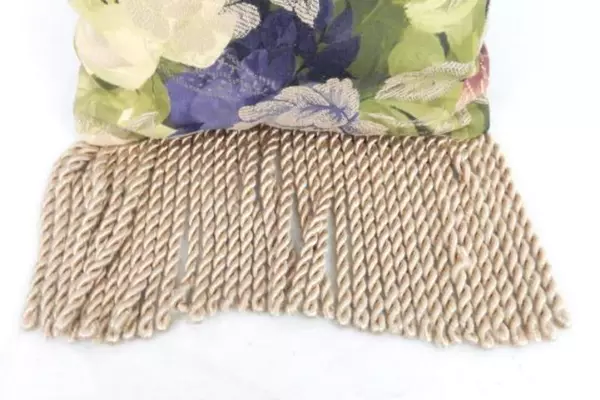 Floral Elegant Accent Pillow With twisted Satin Fringe Rectangular Textured
