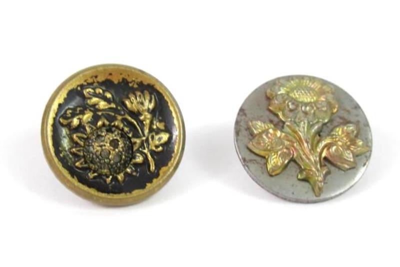 Lot of 2 Vintage Brass Shank Buttons Sunflowers Small