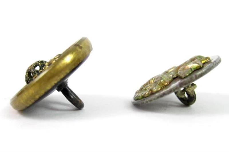 Lot of 2 Vintage Brass Shank Buttons Sunflowers Small