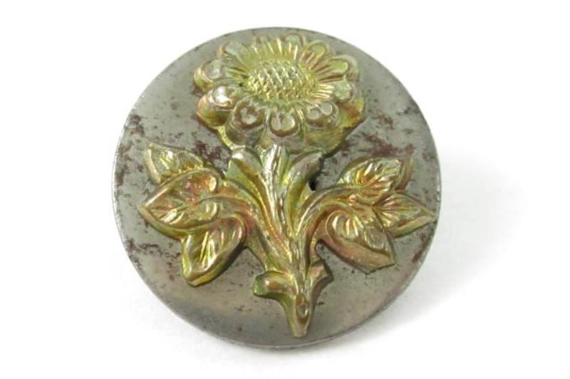 Lot of 2 Vintage Brass Shank Buttons Sunflowers Small