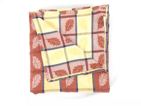 Crate & Barrel Leaf Jacquard Plaid Table Cloth Fall Autumn Orange Yellow