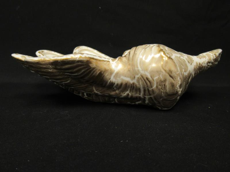 Vintage Shell Shaped China Trinket Dish White Gold Toned Crackle Metallic Sea