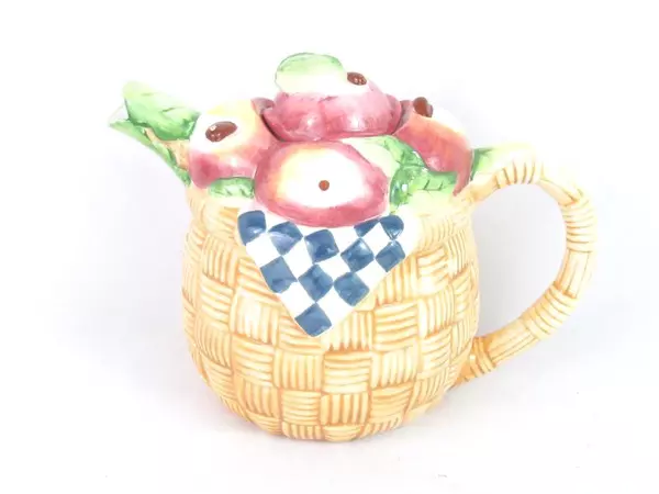 Vintage Certified International Teapot Apple Basket Ceramic Medium Brown