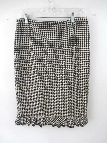 Doncaster Skirt Black White Lined Houndstooth Pattern Ruffle Hem Women's Size 10