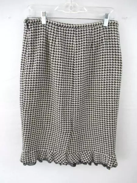 Doncaster Skirt Black White Lined Houndstooth Pattern Ruffle Hem Women's Size 10