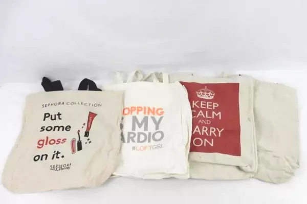 Lot of 4 Reusable Tote Bags Canvas Fabric Loft Sephora Keep On Carry On