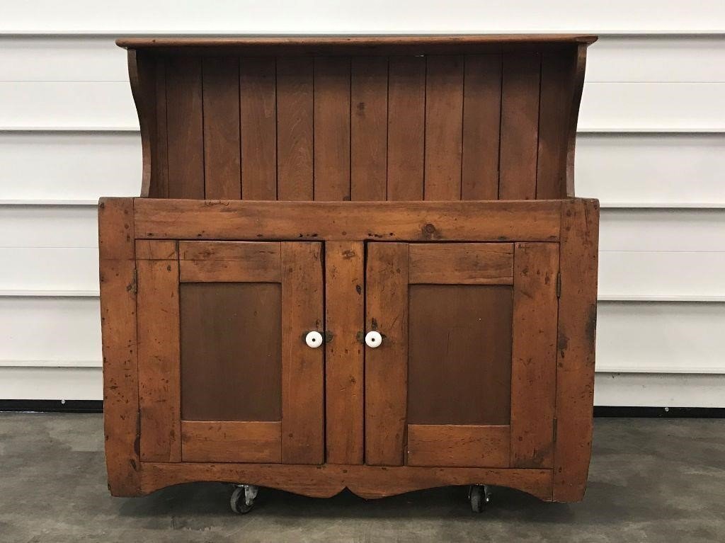 Antique Dry Sink Basin High Back Wood Cabinet Brown Bar Early 1900s American