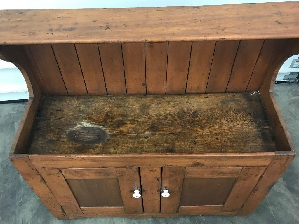 Antique Dry Sink Basin High Back Wood Cabinet Brown Bar Early 1900s American