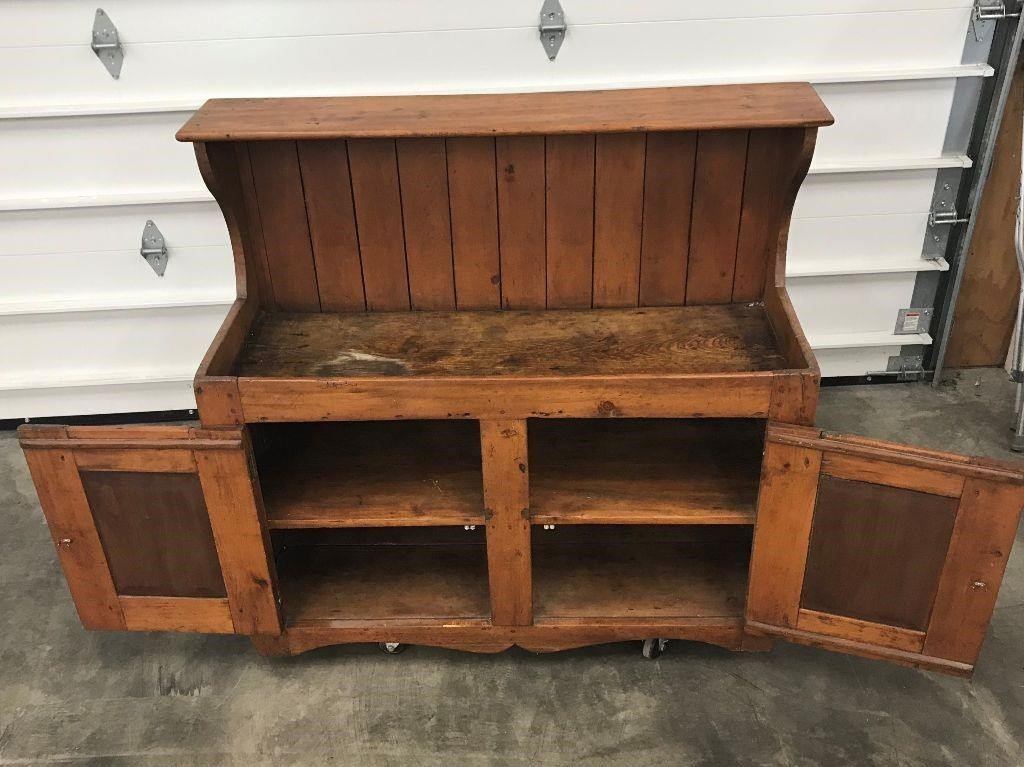 Antique Dry Sink Basin High Back Wood Cabinet Brown Bar Early 1900s American