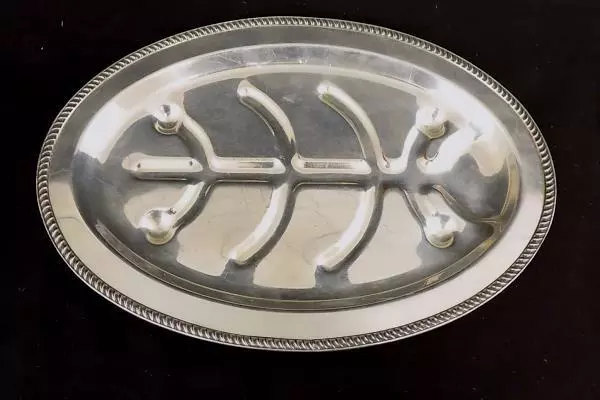 PSCO Turkey Platter Serving Tray Tree Design Holiday Dinner Ham Silver Metal