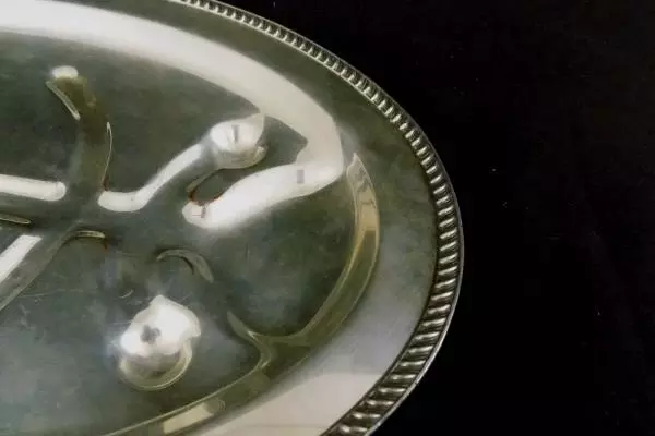 PSCO Turkey Platter Serving Tray Tree Design Holiday Dinner Ham Silver Metal