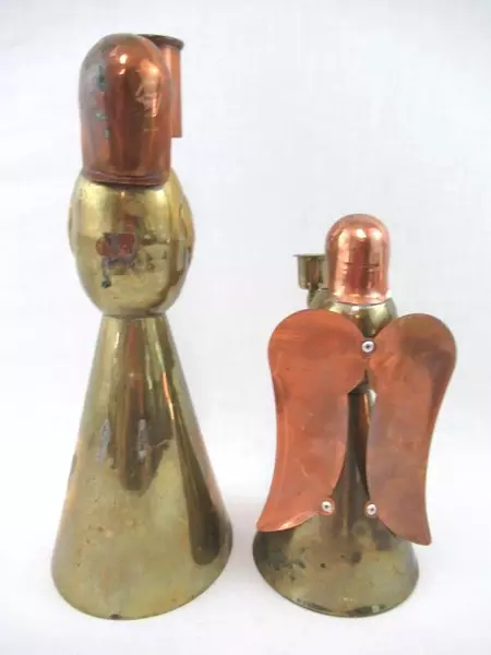 Lot of 2 Vintage Candle Holders Angels Brass Copper Taper Holiday