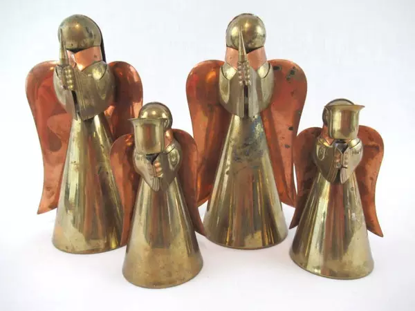 Lot of 4 Vintage Candle Holders Angels Brass Copper Taper Holiday