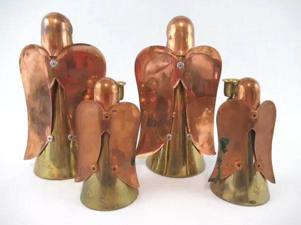 Lot of 4 Vintage Candle Holders Angels Brass Copper Taper Holiday