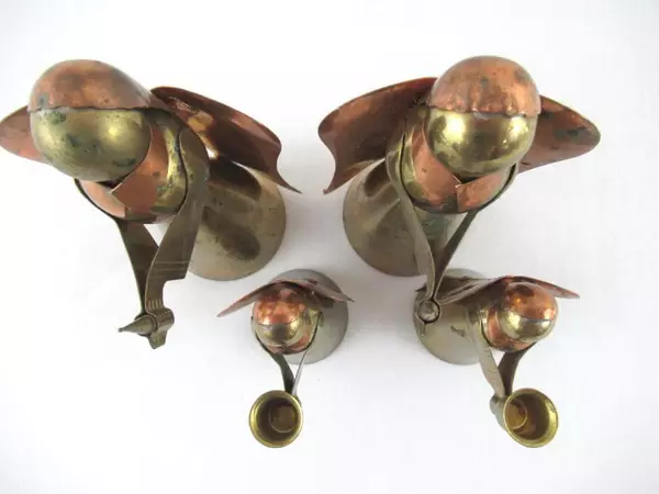 Lot of 4 Vintage Candle Holders Angels Brass Copper Taper Holiday
