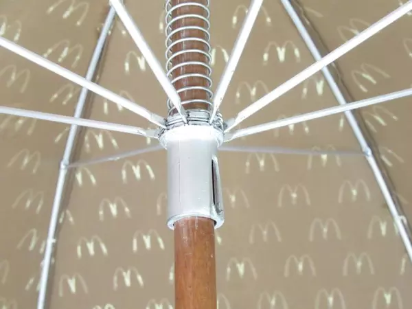 Vintage McDonald's Umbrella Brown Golden Arches Wood Shaft Cracked Collect Only