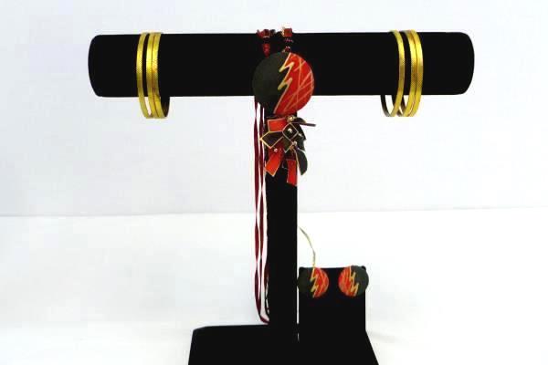 Set of Jewelry 1980's Style Art Deco Necklace Earrings Bracelets Black Red Gold