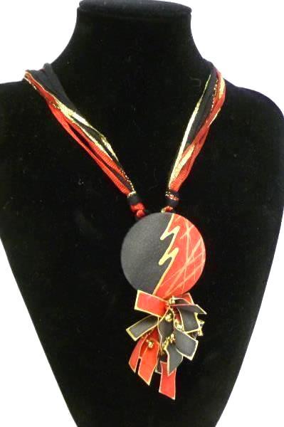 Set of Jewelry 1980's Style Art Deco Necklace Earrings Bracelets Black Red Gold