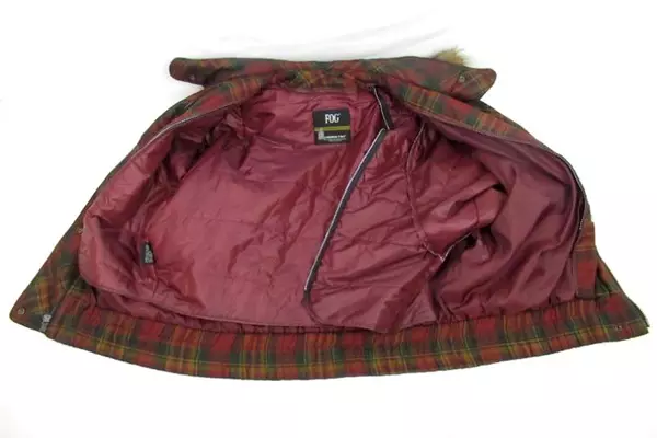 Vtg FOG by London Fog Jacket Removable Liner Hood Fur Burgundy Plaid Size M