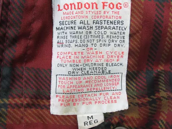 Vtg FOG by London Fog Jacket Removable Liner Hood Fur Burgundy Plaid Size M