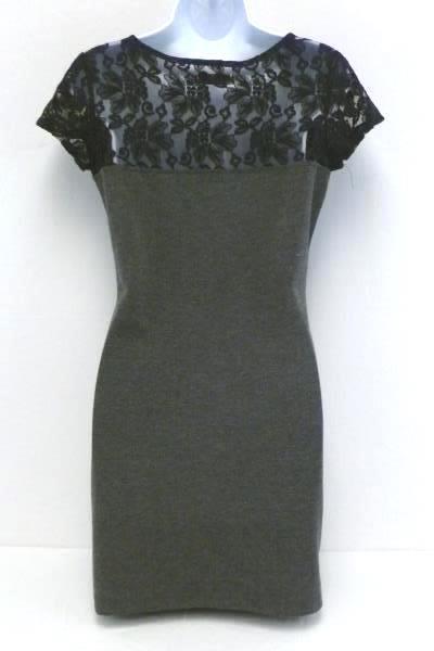 Romy Gray Black Lace Short Sleeve Body Con Stretch Mini Dress Woman's M