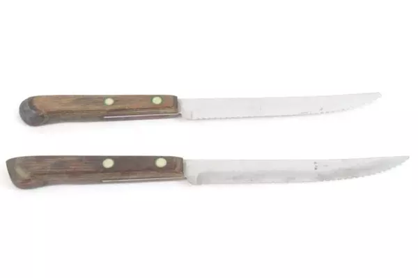 Lot of 2 Vintage Flint Stainless Waverly Edge USA Steak Knifes Wood Handle